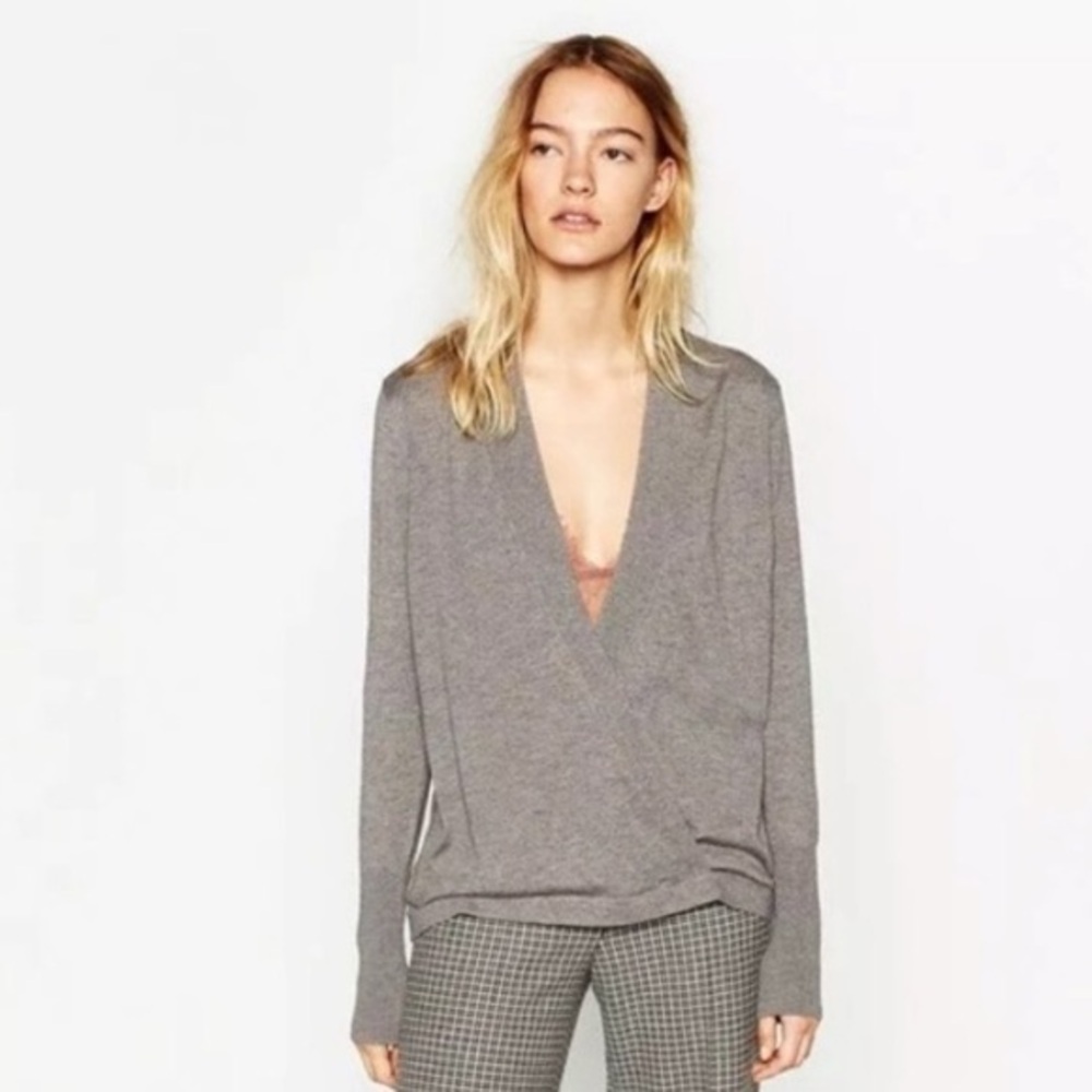 Zara knit soft long sleeve cross over light weight sweater wool blend M